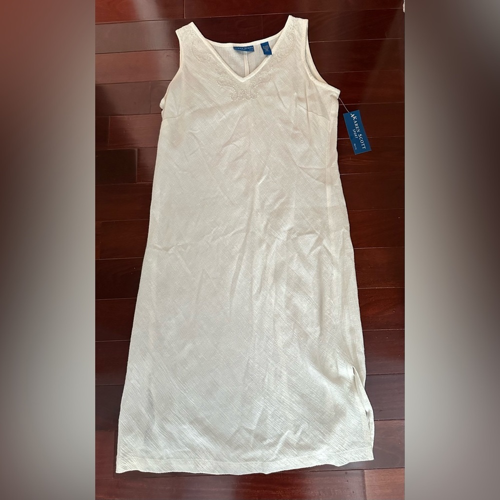 Karen Scott Maxi White Embroidered Women’s Dress Size PM NWT